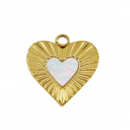 Stainless Steel - Rostfrei Stahl Anhänger Muschel Herz Gold-white (Naturliche Farbe)