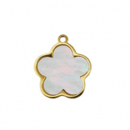Stainless Steel - Rostfrei Stahl Anhänger Muschel Blume Gold-white (Naturliche Farbe)