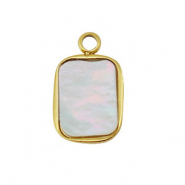 Stainless Steel - Rostfrei Stahl Anhänger Muschel Rechteck Gold-white (Naturliche Farbe)