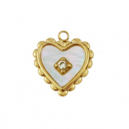 Stainless Steel - Rostfrei Stahl Anhänger Muschel Herz Gold-white (Naturliche Farbe)