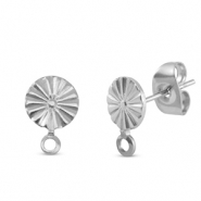 Stainless Steel - Rostfrei Stahl Schmuckzubeh&ouml;r Ohrringe / Ohrstecker rund mit &Ouml;se Silver