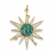 Brass TQ Metall Anhänger Zirkonia Stern Gold-dark aqua green-blue