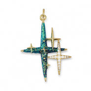 Brass TQ Metall Anhänger Zirkonia Stern Gold-dark aqua green-blue