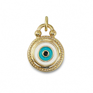 Brass TQ Metall Anhänger Nazar Auge Gold-emerald blue