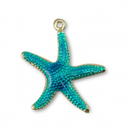 Brass TQ Metall Anhänger Seestern Gold-turquoise blue