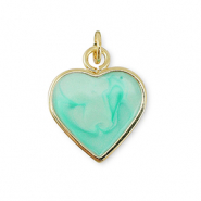 Brass TQ Metall Anhänger Herz Gold-mint turquoise marble