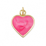 Brass TQ Metall Anhänger Herz Gold-dark pink marble