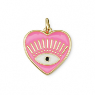 Brass TQ Metall Anhänger Herz Auge der Vorsehung Gold-pink-white