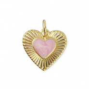 Brass TQ Metall Anhänger Herz Gold-light pink marble