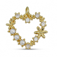 Brass TQ Metall Anhänger Zirkonia Herz mit Perle Gold-white