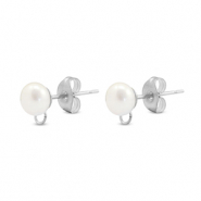 Stainless Steel - Rostfrei Stahl Schmuckzubehör Ohrringe / Ohrstecker Imitationsperle mit Öse 6mm Silver