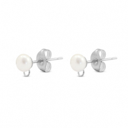 Stainless Steel - Rostfrei Stahl Schmuckzubehör Ohrringe / Ohrstecker Imitationsperle mit Öse Silver