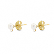 Stainless Steel - Rostfrei Stahl Schmuckzubehör Ohrringe / Ohrstecker Imitationsperle mit Öse 5mm Gold