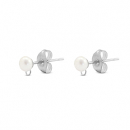 Stainless Steel - Rostfrei Stahl Schmuckzubehör Ohrringe / Ohrstecker Imitationsperle mit Öse 5mm Silver