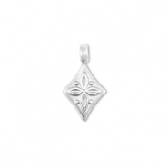 Stainless Steel - Rostfrei Stahl Anhänger Rhombus mit blume Silver