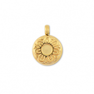 Stainless Steel - Rostfrei Stahl Anhänger Rund mit blume Gold
