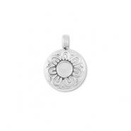 Stainless Steel - Rostfrei Stahl Anhänger Rund mit blume Silver