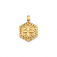 Stainless Steel - Rostfrei Stahl Anhänger Pentagramm mit Blume Gold