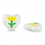 Acrylperlen Herz mit Blume Pearl-yellow-green