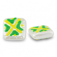 Acrylperlen Viereck mit Kreuz Pearl-yellow-green