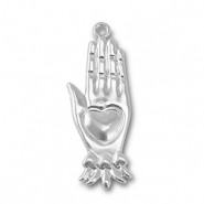 Metall Anhänger Hand mit Herz Silver