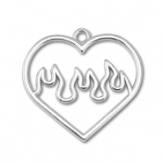 Metall Anhänger Herz mit Flammen Silver