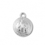 Metall Anhänger Rund mit Heiligenfigur Silver