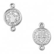 Metall Anhänger Zwischenstück Rund mit Heiligenfigur Silver