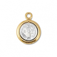 Metall Anhänger Rund mit Heiligenfigur Silver-gold