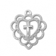 Metall Anhänger Herz mit Kreuz Silver