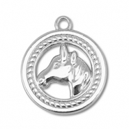 Metall Anhänger Rund mit Pferd Silver