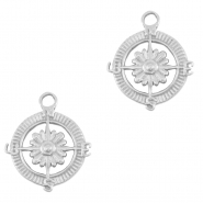 Stainless Steel - Rostfrei Stahl Anhänger Kompass Blume Silver