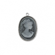 Stainless Steel - Rostfrei Stahl Anhänger Kamee Oval Silver-grey