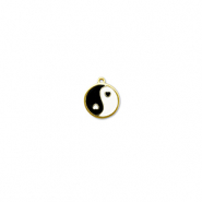 Stainless Steel - Rostfrei Stahl Anhänger Rund Yin & Yang Gold-black-white