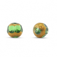 Glasperlen Rund Green transparent-gold