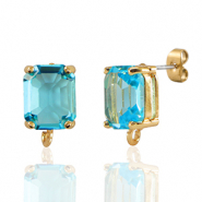 Ohrringe / Ohrstecker aus Kristallglas mit Öse Rechteck Blue-gold