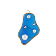Resin Anhänger Irregular mit Perlen Gold-blue-white