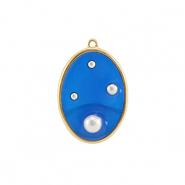 Resin Anhänger Oval mit Perlen Gold-blue-white