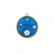 Resin Anhänger Rund mit Perlen Gold-blue-white