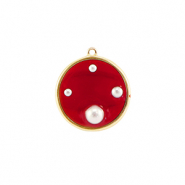 Resin Anhänger Rund mit Perlen Gold-red-white