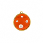 Resin Anhänger Rund mit Perlen Gold-orange-white