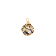 Resin Anhänger mit Imitation Muschel Rund Gold-taupe