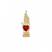 Brass TQ Metall Anhänger Hand mit Hertz Gold-red