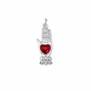 Brass TQ Metall Anhänger Hand mit Hertz Silver-red