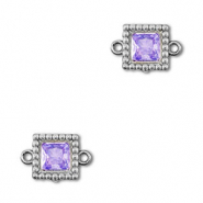 Stainless Steel - Rostfrei Stahl Zwischenstücke Zirkonia Viereck Silver-purple