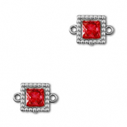 Stainless Steel - Rostfrei Stahl Zwischenstücke Zirkonia Viereck Silver-red