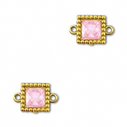 Stainless Steel - Rostfrei Stahl Zwischenstücke Zirkonia Viereck Gold-light pink
