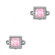 Stainless Steel - Rostfrei Stahl Zwischenstücke Zirkonia Viereck Silver-light pink