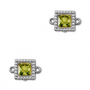 Stainless Steel - Rostfrei Stahl Zwischenstücke Zirkonia Viereck Silver-lime green