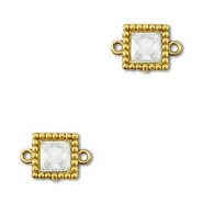 Stainless Steel - Rostfrei Stahl Zwischenstücke Zirkonia Viereck Gold-transparent